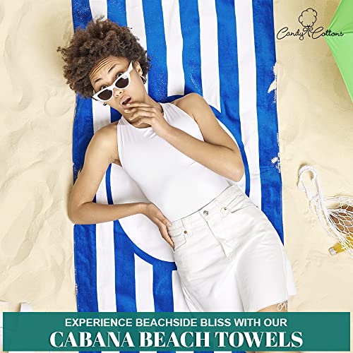 Candy Cottons Beach Towel (60 X 30 Inches) 100% Cotton Stripe Beach Towels, Large Pool Towels, Soft & Quick Dry, Beach Towel For Adult, Highly Absorbent, Royal Blue Pool Towels, Pack Of 4 #TOP2