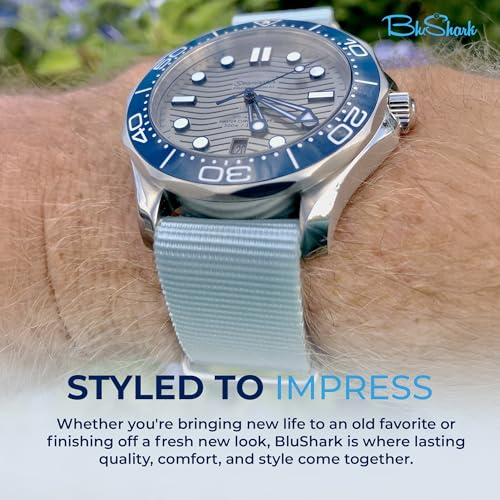 Image of BluShark - Original Collection Military-Style Waterproof Watch Strap, Fits All Timepiece Brands, Durable Nylon Wristwatch Accessories with Stainless Steel Buckle - 18mm, 20mm, 22mm & 24mm Watch Bands