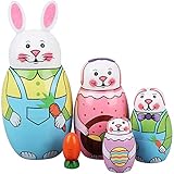 JiaUfmi 5 Pcs Easter Rabbit Nesting Dolls Russian Matryoshka Carrot Handmade Wooden Stacking Toys for Birthday Party Home Decoration Children Kids Wishing Gift