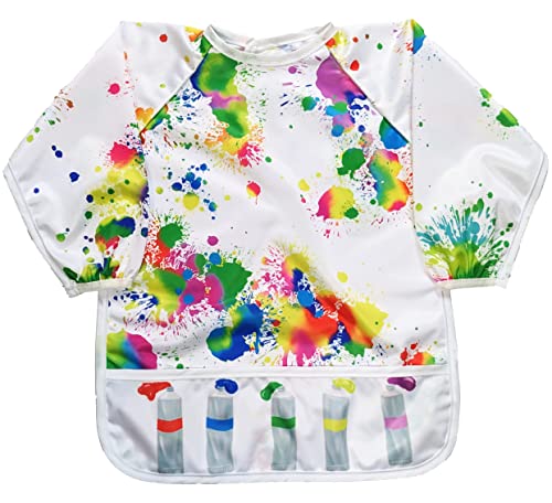 Madrona Brands Toddler Art Smock 1-3 Years | Long Sleeve Kids Waterproof Cover with Pockets | Crafts, Paint Apron, Baby Bib