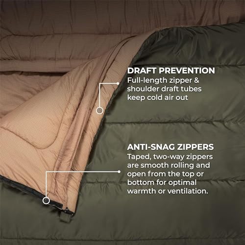 Image of Teton Mammoth Queen Size Double Sleeping Bag- A Warm Bag the Whole Family can Enjoy - Great for Camping, Hunting and Base Camp. Compression Sack Included