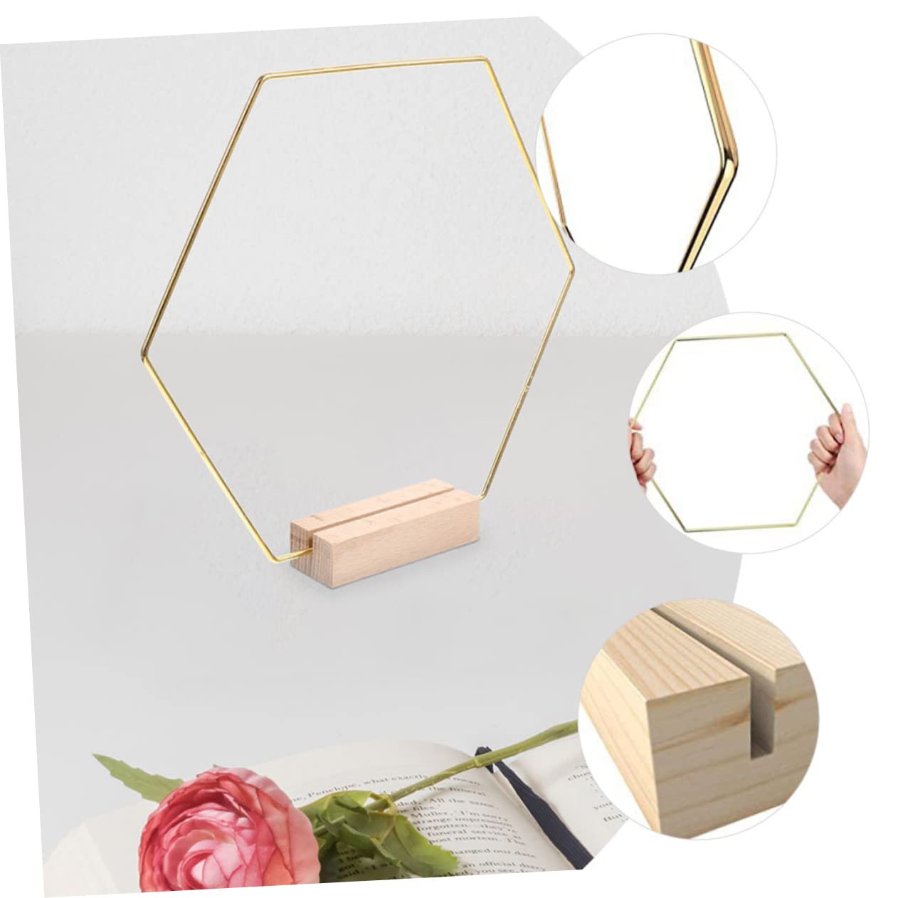 Sechseckige Metallkränze mit Holzsockel für Hochzeit | Gold, Selbstgemacht Bastelbedarf für Zuhause, 10 Stück im Paket, Passend für Dekorative Arrangements