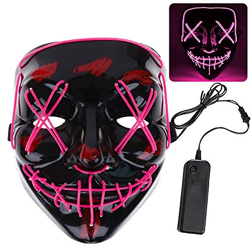 ZoneYan Leuchtende Maske, Halloween Maske LED Grün, LED Grusel Maske Rot Blau, LED Maske Purge Maske mit 3 Blitzmodi, für Halloween, Karneval, Cosplay, Dekoration (pink)
