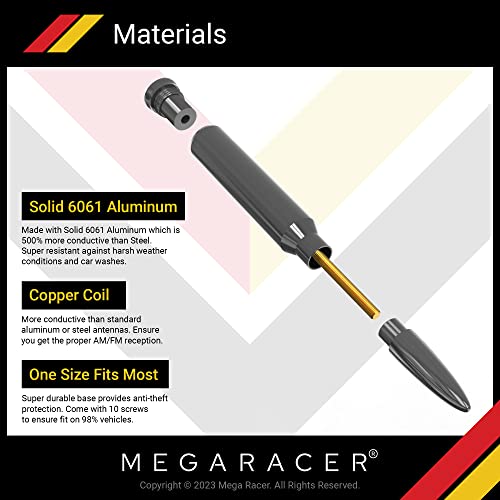 Mega Racer Gunmetal 50 Cal Bullet Antenna with Chrome Finish for Trucks - 5.5 Inch Universal Fit, AM/FM Capable, 6061 Solid Aluminum, Car Wash Safe, Antenna Replacement, 1 Piece