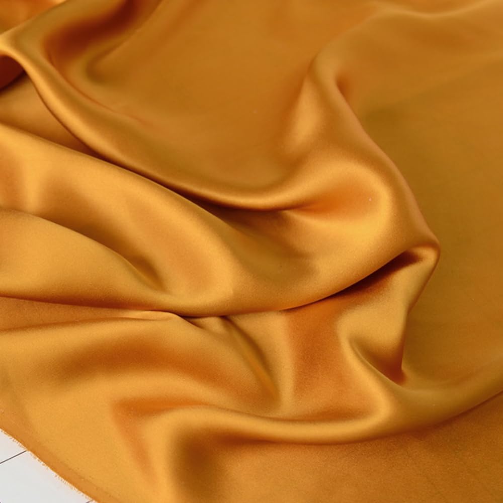 Pure Silk Satin, 100% Silk, 16 mommes Thick. It is Used for DIY Sewing of Clothing and Wedding Dresses as Well as Handicraft Production. Width: 44 inches, Length: 1 Yard. (Mineral Gold.60)