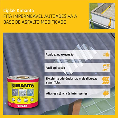 Fita adesiva impermeável para vedação em telhados, galpões, lajes. CIPLAK KIMANTA ALUMINIO, Rolo 15c