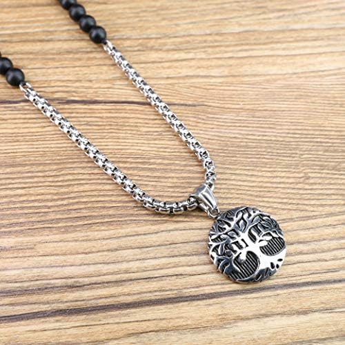 COAI Mens Tree of Life Pendant Onyx Stone Beaded Mala Necklace