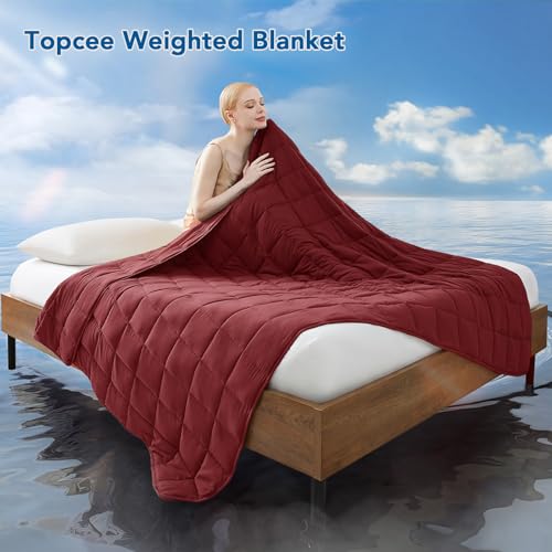 Topcee Weighted Blanket for Adults (15 lbs, 48" x 72") Twin Size Soft Cooling Heavy Blanket Sleeping, Apply to 130-160 lbs Body, Thick Breathable Blanket with Glass Bead, Easy Care