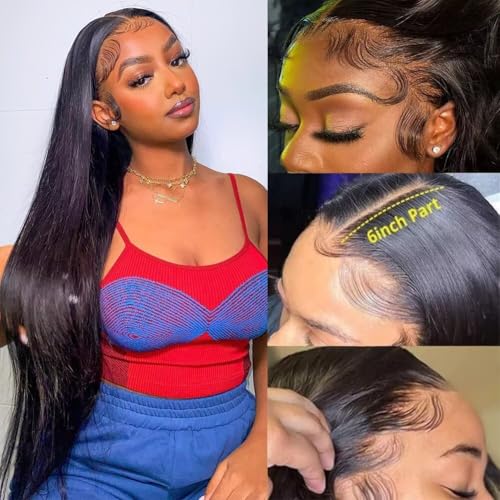 MSGEM 32 Inch MSGEM 13x6 HD Lace Front Wigs Human Hair Silky Straight Human Hair Wigs Glueless Brazilian Virgin Hair Lace Frontal Wig for Women 180 Density Pre Plucked with Baby Hair Bleached knots - Image 7