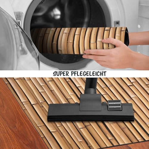 Tapis de porte lavable et antidérapant aspect bambou clair 50x70