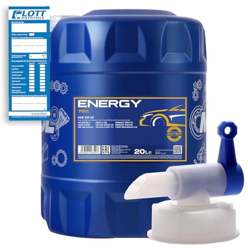MANNOL 20L Energy 5W-30 Motorenöl API/SL 5W30 ÖL Motoröl + Auslaufhahn