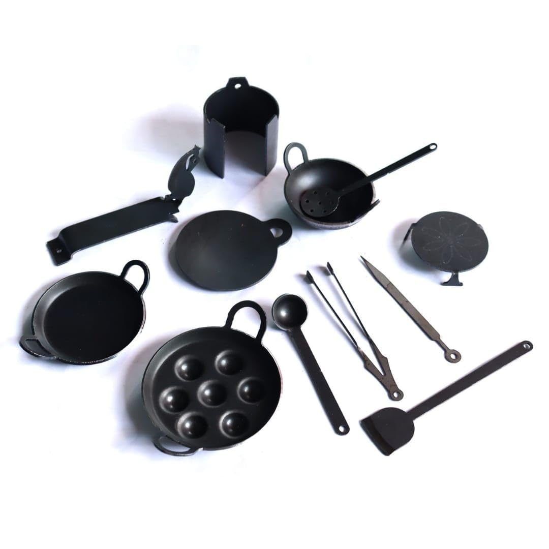 Bloombec Iron Miniature Kitchen Set for Kids | Real experiance Cooking Set | Vintage Product | Role Play Kitchen Set | Set of 12 Different Products | Kitchen Set for Girls - Image 4 thumbnail