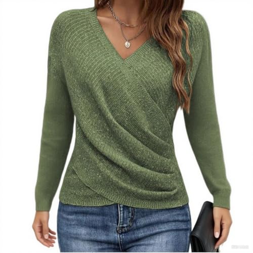 HVT Womens Sweater 2025 Criss Cross Pullover V Neck Long Sleeve Knit Casual Fall Tops