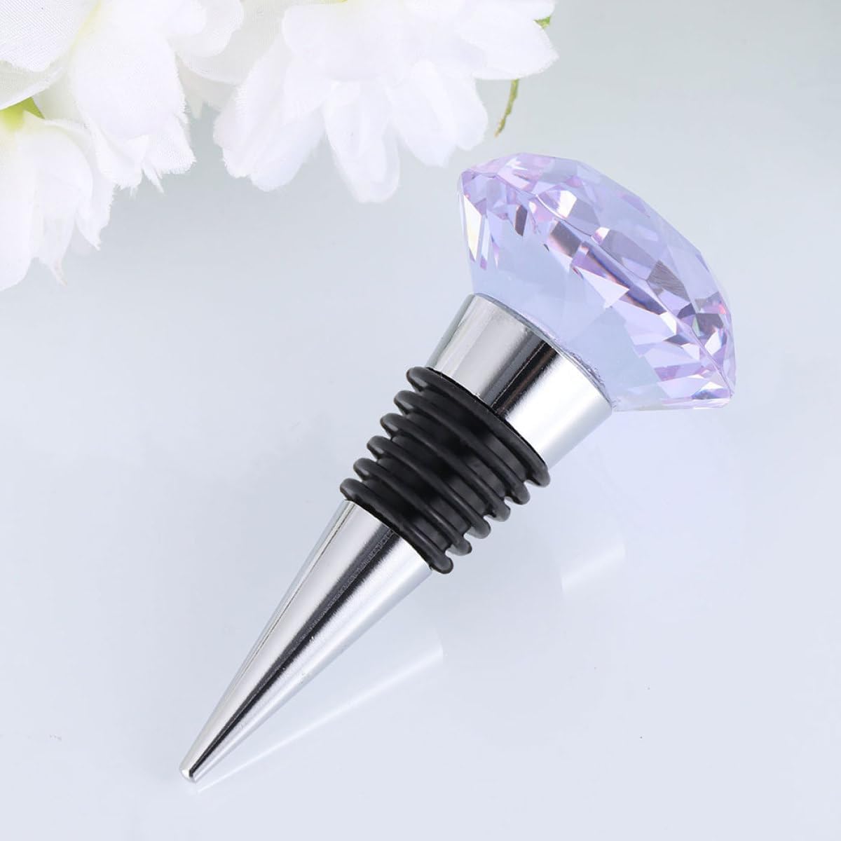 GALPADA 2Pcs Reusable Decorative Wine Stopper Purple Pink Crystal Diamond Bottle Sealers Airtight Wine Bottle Stoppers for Preserving and Extending Freshness and Smooth-edged for Home Bar