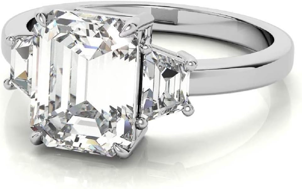 Prachi Jewel 10K Solid White Gold Handmade Engagement Rings 3 CT Emerald Cut Moissanite Diamond Solitaire Wedding/Bridal Rings for Women/Her, Anniversary Ring Promise Gifts
