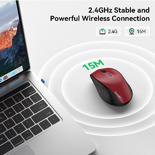 Image of TECKNET Wireless Mouse, 2.4G USB Computer Mouse with 6-Level Adjustable 4800 DPI, 30 Months Battery, Ergonomic Grips, 6 Buttons Portable for PC, Chromebook, Mac (Red)