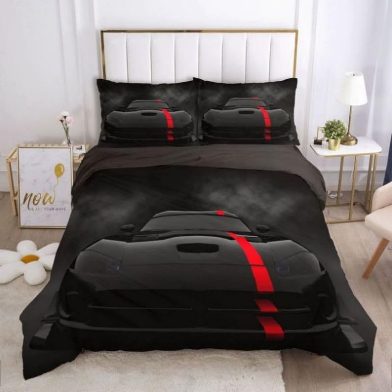 Cadeau homme voiture de sport noire sur cette grande housse de couette 240 x 260