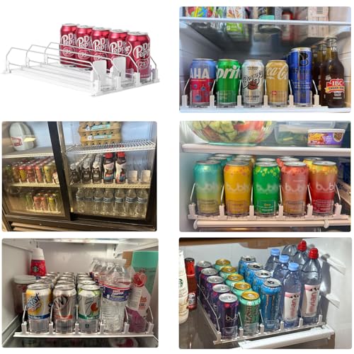 Drink Organizer for Fridge-White Automatic Pusher Glide,12oz 16oz 20oz-Soda Dispenser for Fridge-Holds up to 15 Cans - Additional View