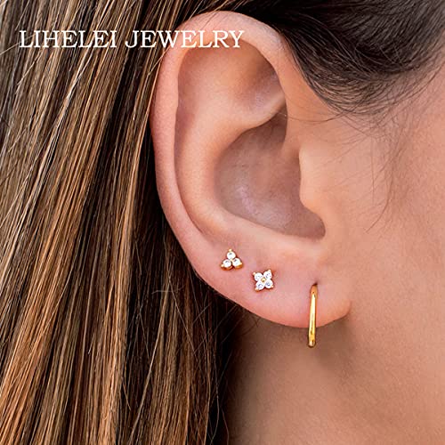 LIHELEI Orecchini Donna Uomo con Zirconia Cubic, Sterling 925 Argento Anallergici Orecchini con Portagioie Set- 3 Paia Argento