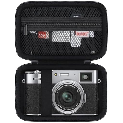 BOVKE Funda de Transporte para Fujifilm X100VI / X100V / X-E5 Cámaras Digitales, Bolsillo de Malla Adicional para Accesorios de Cámaras Fuji y Cables de Carga, Negro | Ya disponible en tu tienda friki favorita! En mundofriki.es!