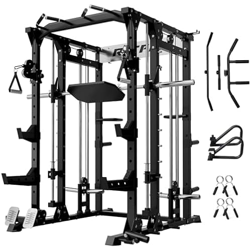 RitFit Buffalo Smith Machine, Power cage with LAT-Pull Down System & Cable Crossover System, All-in-One Squat Rack for Home Gym, Power Rack