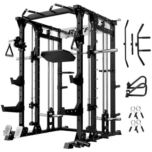 RitFit Buffalo Smith Machine, Power cage with LAT-Pull Down System & Cable Crossover System, All-in-One Squat Rack for Home Gym, Power Rack (Black, Buffalo)