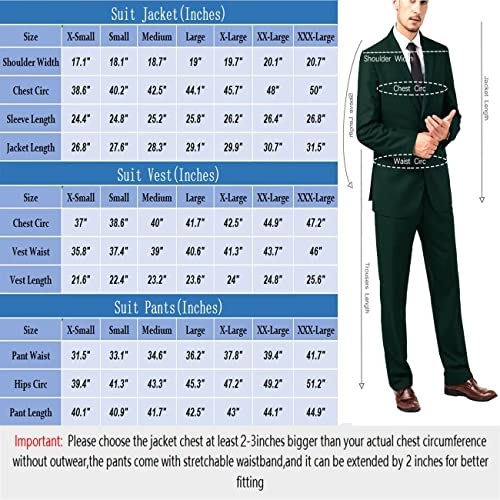 Men's Suit Vintage Retro Slim Fit 3 Piece Suit Set Wedding Prom Suits Blazer Dinner Groom Tux Jacket+Vest+Pants With Tie Dark Green Xxl #TOP1