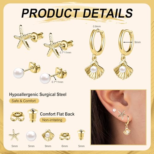 SPORCLO Gold Earrings for Women Hypoallergenic 14K Gold Plated 3 Pairs Huggie Dangle Hoop Earrings Set Surgical Steel Cubic Zirconia Stud Earring Cartilage Piercing Jewelry 6