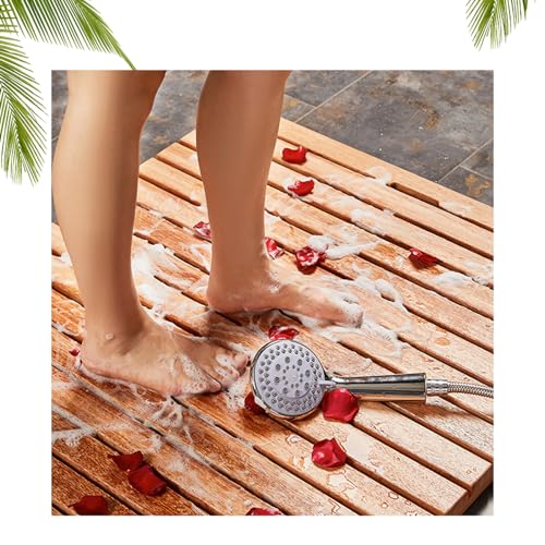 Alfombra de baño de bambú natural, antideslizante, de madera maciza, para uso en interiores y exteriores, decoración de larga duración