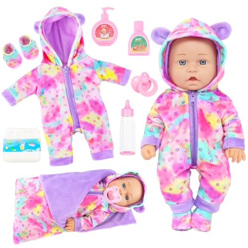 Ecore Fun 12 Inch Baby Doll with Tie-Dye Outfit & Sleeping Bag