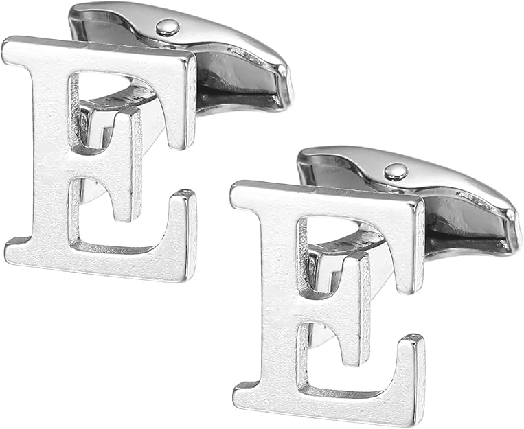 calixto E Alphabet Silver Cufflinks for Men | Initial Letter “E” Personalized Luxury Cuff Links | Premium Polished Metal Shirt, Coat & Blazer Cufflinks | Wedding, Office | Stylish Gift for Men | Set of 2-picture-15