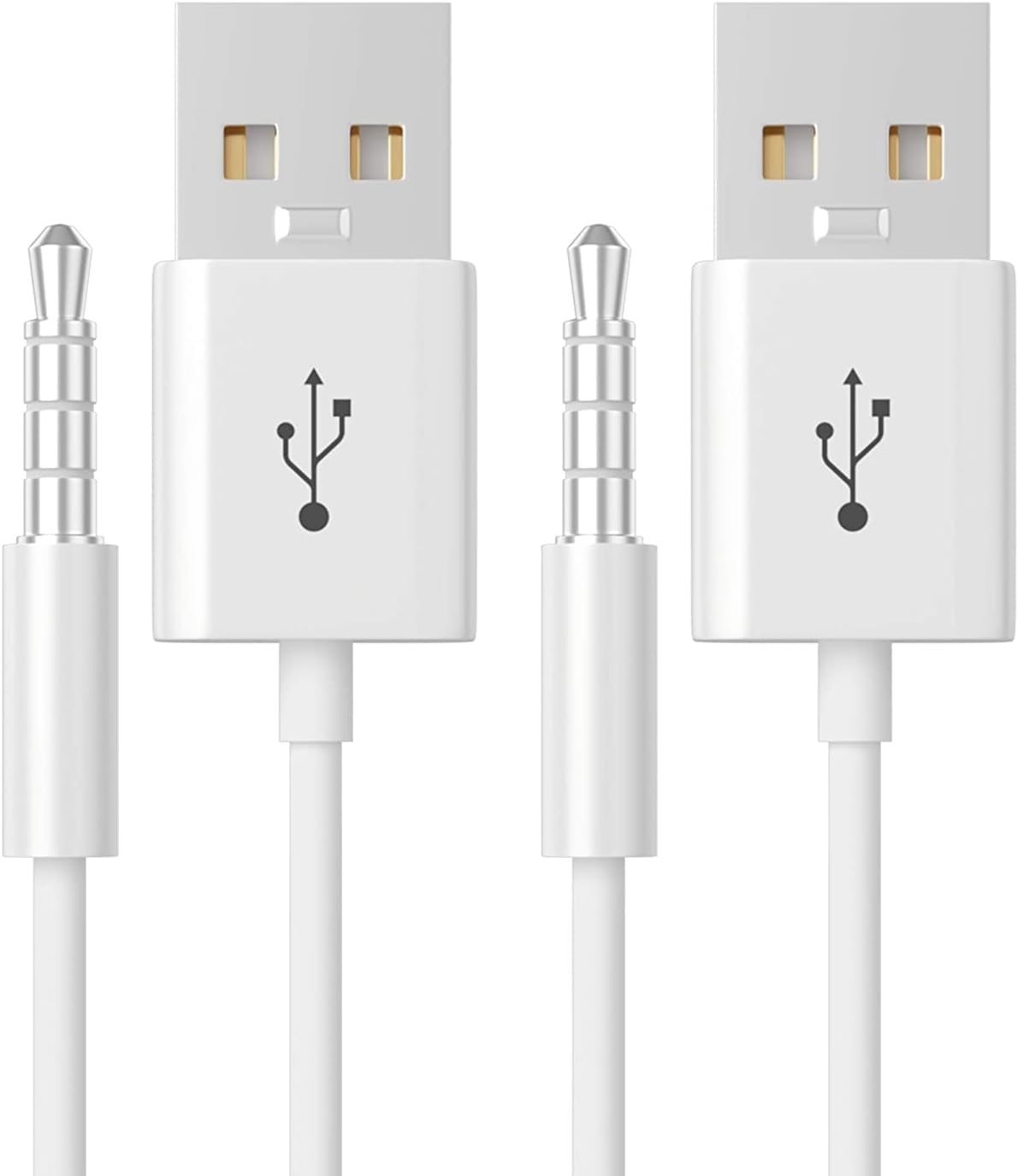 iPod Shuffle Cable, 2 Pack 3.5mm Jack/Plug to USB USB Power Charger Sync Data Transfer Cable for iPod Shuffle 3rd 4th MP3/MP4