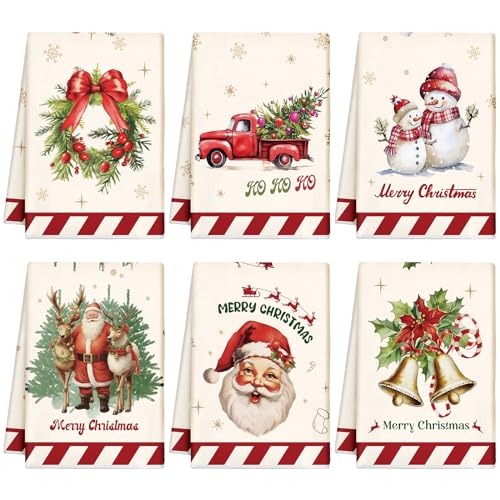 Decorating Your Kitchen for Christmas: Farmhouse Style Festive Essentials Guide 7 Mixweer 6 Pcs Christmas Kitchen Towels Vintage Xmas Dish Towels Snowman Santa Claus Cardinal Bathroom Hand Towels Decorative Winter Tea Towel Christmas Decoration for Bathroom Kitchen, 16 x 24 Inch