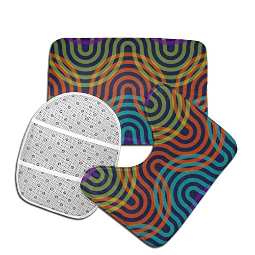 DIRYKILP Badematte + Konturmatte + Toilettendeckelbezug, überlappende gewellte Linien 3 Stück Badematte Set, mit rutschfester Klebeunterseite – Bild 5