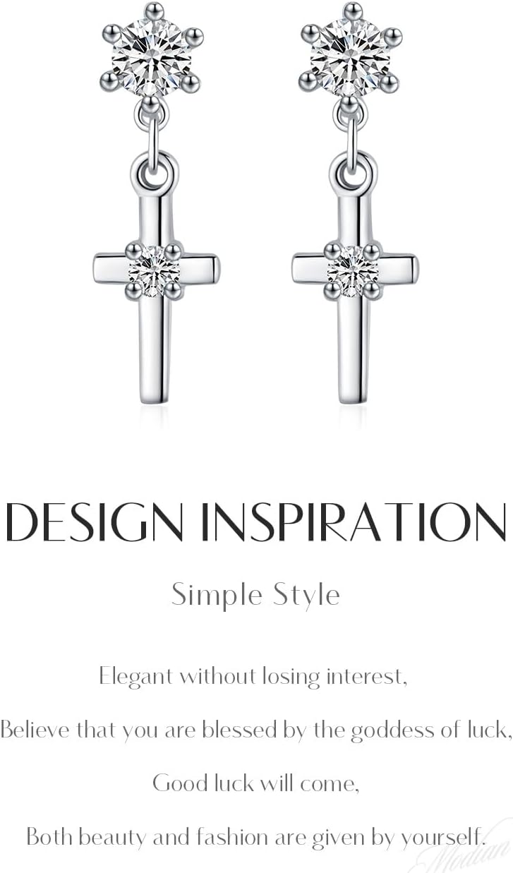 S925 Sterling Silver Vintage Cross Dangle Earrings for Women, Original Design with Sparkling CZ, Retro Gothic Drop Earrings - Image 6