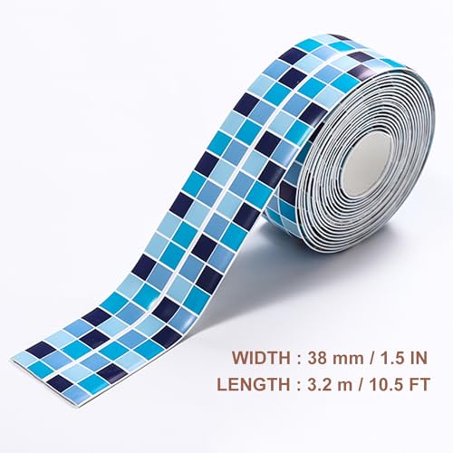Image of 2 Rolls Caulk Tape for Bath and Kitchen, Self Adhesive Caulking Strip for Toilet Base, White Caulk Tape for Toilet Base, Bathroom Shower Sink Edge Protector 1.5 inch x 10.5 Ft (Mosaic)