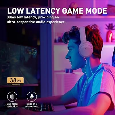 iKF-T3 Wireless Headphones Bluetooth 5.3 Active Noise Cancelling 125H Playtime Hi-Res Smart App Control 38ms Low Latency Foldable Lightweight Headset for PC Home Travel Office (WuMai-Blue)