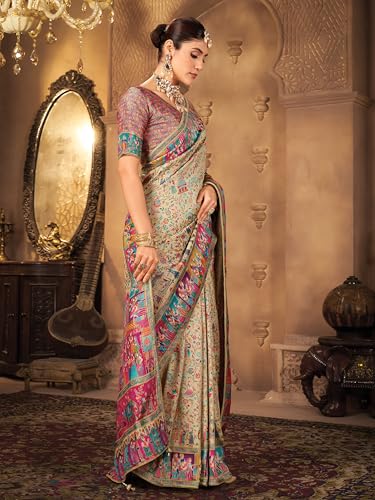Image of Glory Sarees Women's Luxurious Dola Pure Silk Original Saree Position Print Work Madhubani Inspired Motifs Banarasi Kanjivaram Style Saree With Blouse Piece (Elegant101 Parent)