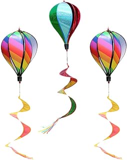 Cabilock 3pcs Hanging Wind Spinner Rainbow Rainbow Windsock Hot Air Balloon Wind Spinner Colorful Outdoor Whirligig Toy Garden Decor (Random Color)