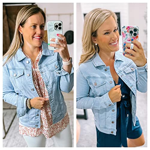 Image of GRAPENT Women's Basic Button Down Long Sleeve Stretchy Jean Trucker Denim Jacket