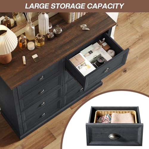 Farmhouse-Dresser-Wood-Rustic-394-Tall-8-Drawer-Dresser-Chest-of-Drawers-Organizer-Storage-for-Closet-for-Bedroom-Living-Room-Dark-Gray Farmhouse Dresser Wood Rustic 394 Tall 8 Drawer Dresser Chest of Drawers Organizer Storage for Closet for Bedroom Living Room Dark Gray