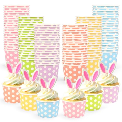 JarThenaAMCS Ice Cream Cups 60 Pcs 9 Oz Colorful Polka Dot Disposable Dessert Bowls for Hot or Cold Food Party Supplies Pastel Treat Cups for Soup Frozen Yogurt Easter Wedding Birthday, 6 Colors