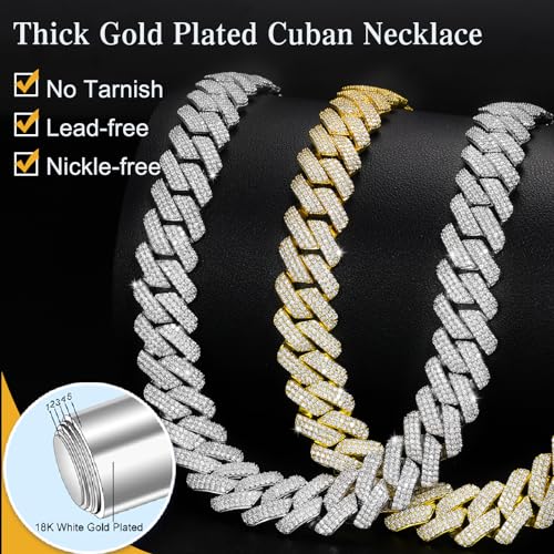 20MM Cuban Link Chain for Men Iced Out Miami Cuban Necklace 18k Gold Plated 5A+ Zicron 10MM/12MM/14MM/20MM Iced Out Chain Gold/Silver Bling Luxury Hip Hop Jewelry For Women Men3