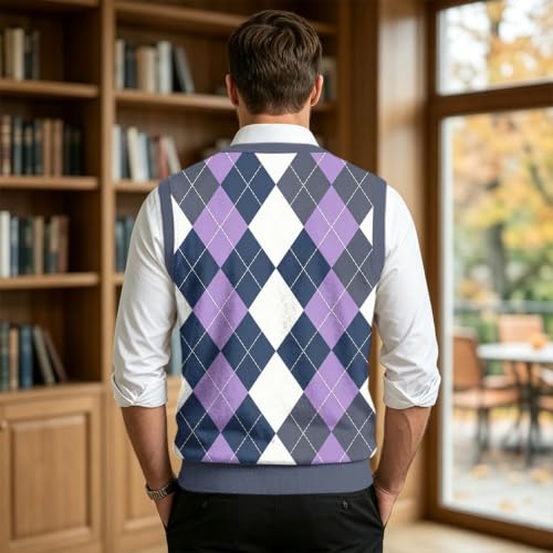Christmas Sweater Vest Men V Neck Plaid Knit Lightweight Pullover Sweater - image 3