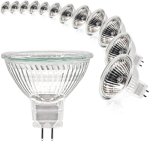 Simusi - Bombilla halógena MR16, bombilla foco MR16, 12 V, 35 W, GU5.3, regulable, 2 pines, color blanco cálido 2700 K, tapa de cristal para techo, paquete de 12