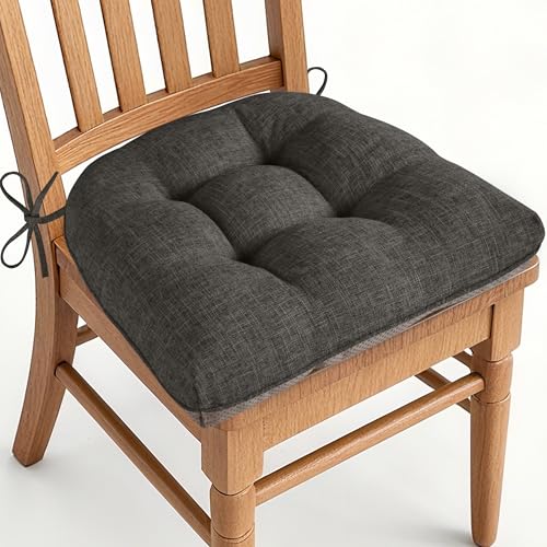 Image of AddGrace Chair Cushions for Dining Chairs Set of 1 Kitchen Seat Cushions with Ties and Non Slip Backing Tufted Indoor Seat Pad for Kitchen Dining Room 18 inch x 17 inch x 3 inch Dark Grey