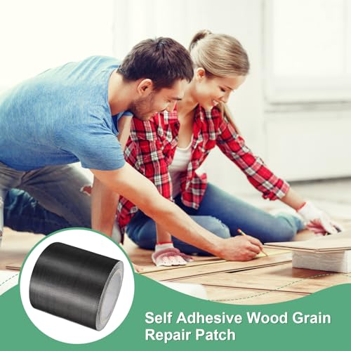 Image of M METERXITY 2-Roll Wood Grain Repair Tape, 2.24in x 15ft Textured Realistic Self-Adhesive Wood Floor Tape Contact Paper for Furniture /Floors /Home [Black]