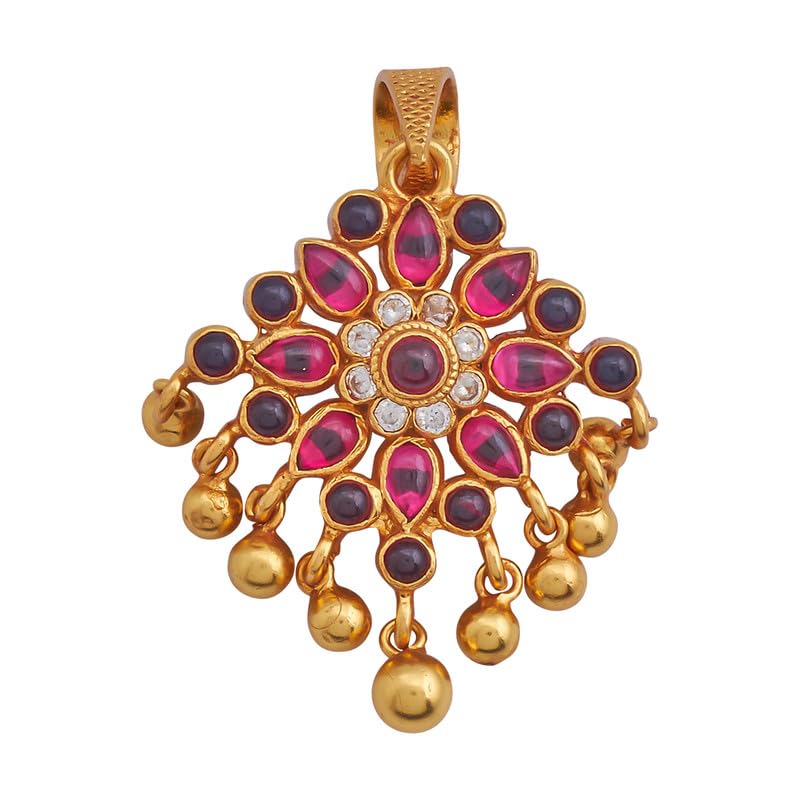 kushal's Fashion Jewellery Ruby-Green-White Gold Plated Ethnic 92.5 Pure Silver Temple Pendant-picture-23