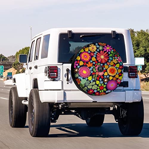 Image of Delerain Spare Tire Cover with Backup Camera Hole Colorful Autumn Flowers Wheel Covers Waterproof Dust-Proof UV Sun Universal Fit for RV Trailer RV SUV Truck (17 Inch for Diameter 31 inch-33 inch)