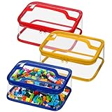 Nitial 3 Packs Small Clear Toy Storage Bags, PVC Toy Storage Bags with Zipper Handle, Waterproof Transparent Container for Small Toys, Building Blocks and Board Games(Red, Blue, Yellow)